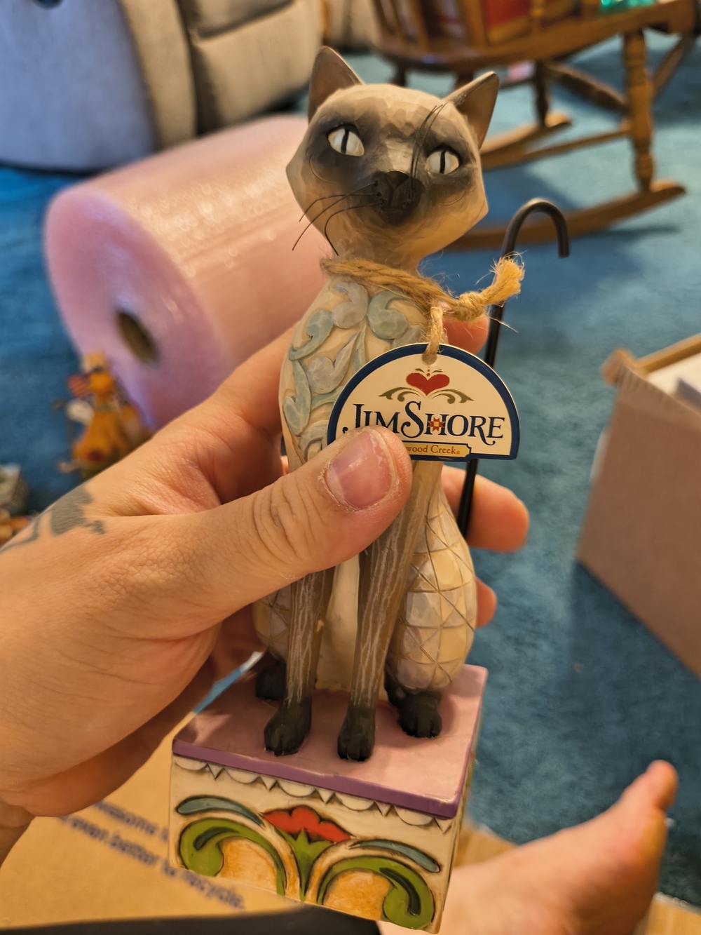 Jim Shore Hand-Painted Siamese Cat Figurine - Pink Accent